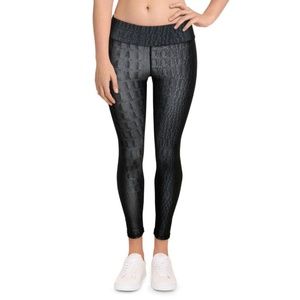 $95 Terez Printed Quick Dry Activewear Fitness Leggings Gray Croc Print